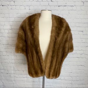 Vintage RIFKENS tan brown fur mink silk shrug wrap
